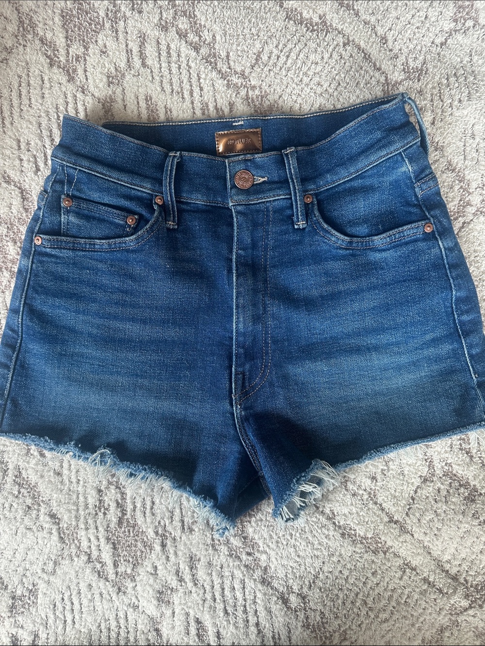 MOTHER Denim Shorts High Rise Frayed Hem Blue Jean Shorts Like New